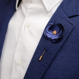 Formal Navy Blue Rose Lapel Pin Groom Boutonniere Husband Gift - Something Blue Wedding Accessory