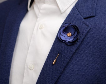 Formal Navy Blue Rose Lapel Pin Groom Boutonniere Husband Gift - Something Blue Wedding Accessory