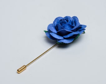 Gentle Royal Blue Wedding Day Rose Boutonniere, Prairie Style Chunky Stick Pin, Groomsmen Gift Idea, Unique Brooch, Secret Santa Men Gift