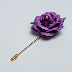 Chunky Fresh Purple Rose Boutonniere, Whimsical Wedding Lapel Stick Pin for Men, Wedding Guest Brooch Pin, Occasion Butterfly Clutch Pin image 4