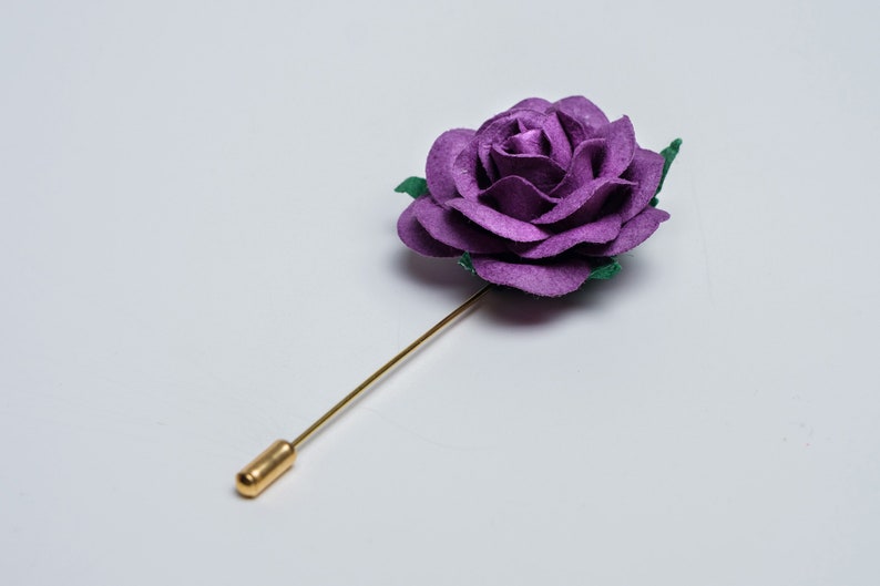 Chunky Fresh Purple Rose Boutonniere, Whimsical Wedding Lapel Stick Pin for Men, Wedding Guest Brooch Pin, Occasion Butterfly Clutch Pin image 4