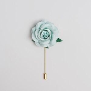 Baby Blue Big Rose Boutonniere for Formal Event, Wedding Lapel Pins in Many Colors Available, Gentle Paper-Made Floral Stick Pin for Men image 4