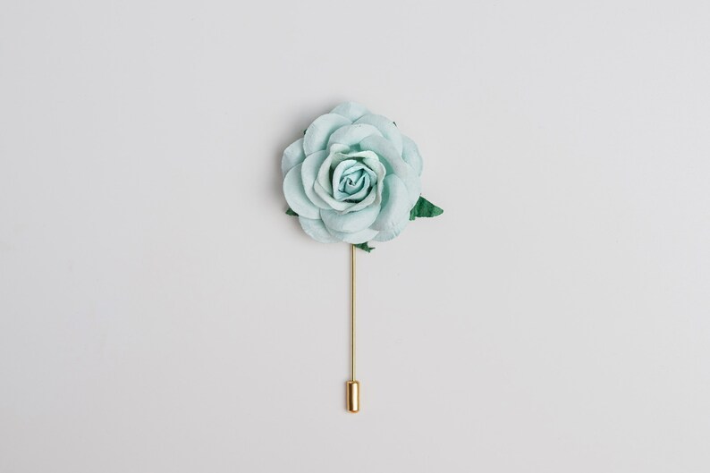 Baby Blue Big Rose Boutonniere for Formal Event, Wedding Lapel Pins in Many Colors Available, Gentle Paper-Made Floral Stick Pin for Men image 4
