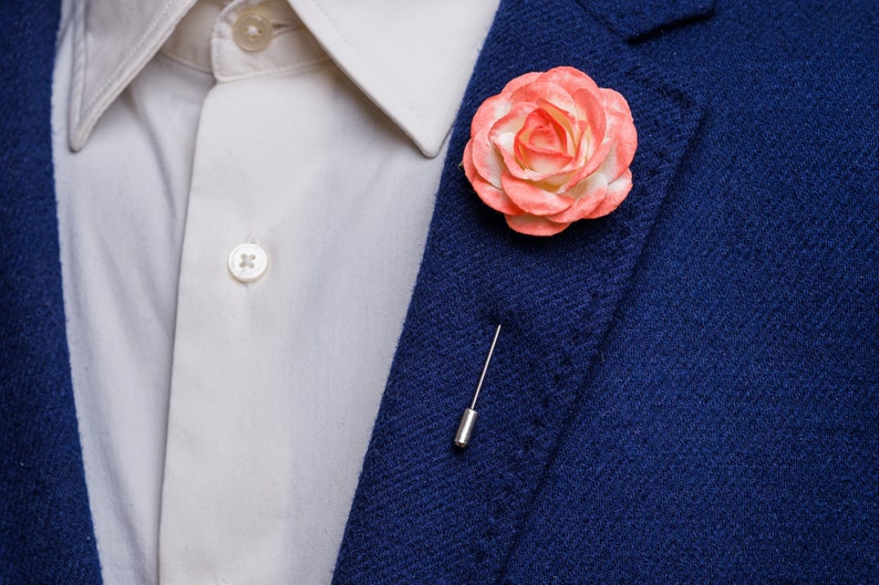 Beautiful Blossoming Large Fuchsia-Colored Rose Boutonniere, Wedding Guest Outfit Accessories, Stylish Summer Men Stick Pin, Formal Brooch image 6