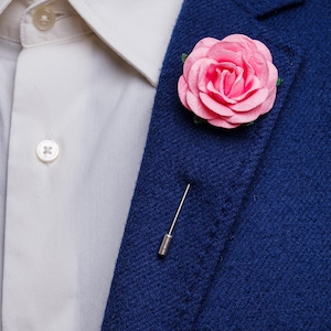 Pink Japanese-Inspired Paper-Made Rose Boutonniere for Men, Wedding Suit Accessories, Small Dad Gift Under 20, Formal Event Lapel Pin