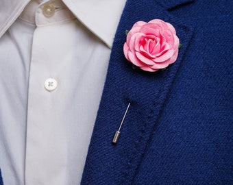 Pink Japanese-Inspired Paper-Made Rose Boutonniere for Men, Wedding Suit Accessories, Small Dad Gift Under 20, Formal Event Lapel Pin