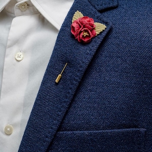 Burgundy Flower Pin, Dainty Lapel Pins Men, Suit Boutonniere, Recycled Flower Pin, Wedding Lapel Pin, Flower Brooch Pin, Groom Flower Pin