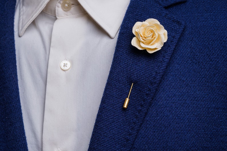 Elegant Blossoming Bright Fuchsia Rose Pin for Wedding Guests, Unique Men Suit Accessories, Lapel Stick Pin with Flower, Magnet Suit Pin Ecru