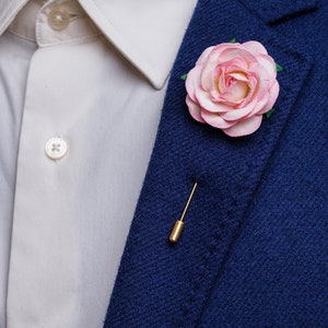 Beautiful Blossoming Large Fuchsia-Colored Rose Boutonniere, Wedding Guest Outfit Accessories, Stylish Summer Men Stick Pin, Formal Brooch image 5