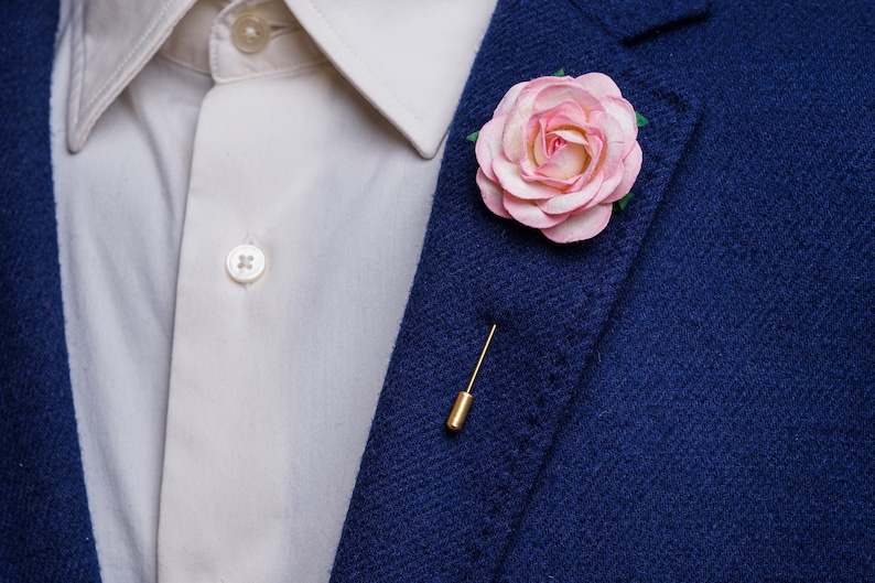 Beautiful Blossoming Large Fuchsia-Colored Rose Boutonniere, Wedding Guest Outfit Accessories, Stylish Summer Men Stick Pin, Formal Brooch image 5