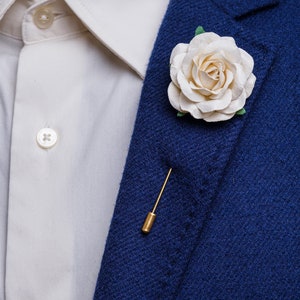 Creamy White Large Rose Brooch for Men, Wedding Guest Lapel Pin, Formal Event Stick Pin, Groomsmen Buttonhole, Unique Men Gift for Him