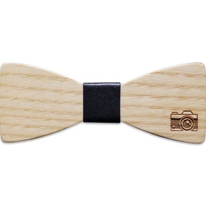 Mens Personalized Bow Tie, Wooden Bow Tie, Camera Engraved Bowtie, Photographer Gift Idea, Unique Wood Gift, Wedding Gift, DSLR Camera image 3