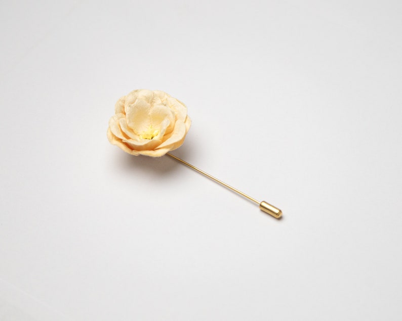 White Gardenia Boutonniere Pin, Cream Groom Stick Pin, Pin for Suit, Floral Boutonniere, Wedding Gardenia Brooch Lapel Pin, White Flower Pin image 8