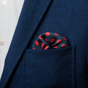 Polka Dot Pocket Square for Men, Graphite Handkerchief with Large Red Dots, Formal Suit Accessories, Retro Dots Pocket Square