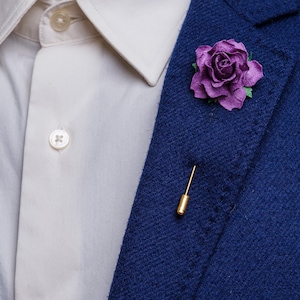 Deep Purple Geometric Rose Stick Pin for Lapel, Summer Wedding Boutonniere, Men Suit Accessories, Paper-Made Eco-Friendly Floral Brooch Pin image 1