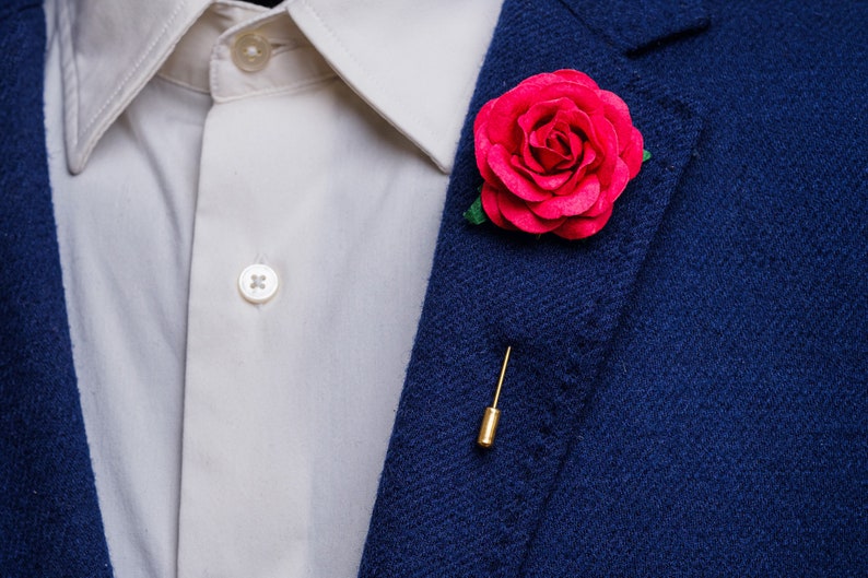 Bright Red Paper-Made Stick Pin with Golden/Silver Needle, Dance Event Formal Buttonhole for Men, Suit Lapel Flower, Unique Gift for Father image 3