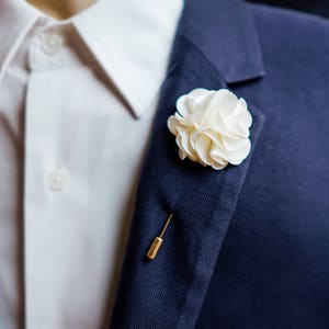 Flower Lapel Pin In Many Colors, Men Brooch, Wedding Lapel Pin, Suit Lapel Pin, Needle Brooch, Ruffle Lapel Pin, Flower Brooch, Usher Brooch Ecru