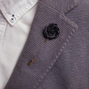 Black Rose Lapel Pin, Groom Suit Pin, Men Boutonniere, Tuxedo Lapel Flower, Gothic Wedding Boutonniere, Gothic Style Mini Rose Lapel Brooch