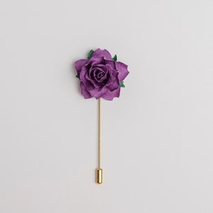 Deep Purple Geometric Rose Stick Pin for Lapel, Summer Wedding Boutonniere, Men Suit Accessories, Paper-Made Eco-Friendly Floral Brooch Pin image 4
