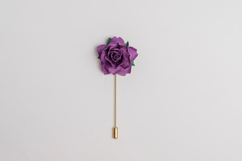 Deep Purple Geometric Rose Stick Pin for Lapel, Summer Wedding Boutonniere, Men Suit Accessories, Paper-Made Eco-Friendly Floral Brooch Pin image 4