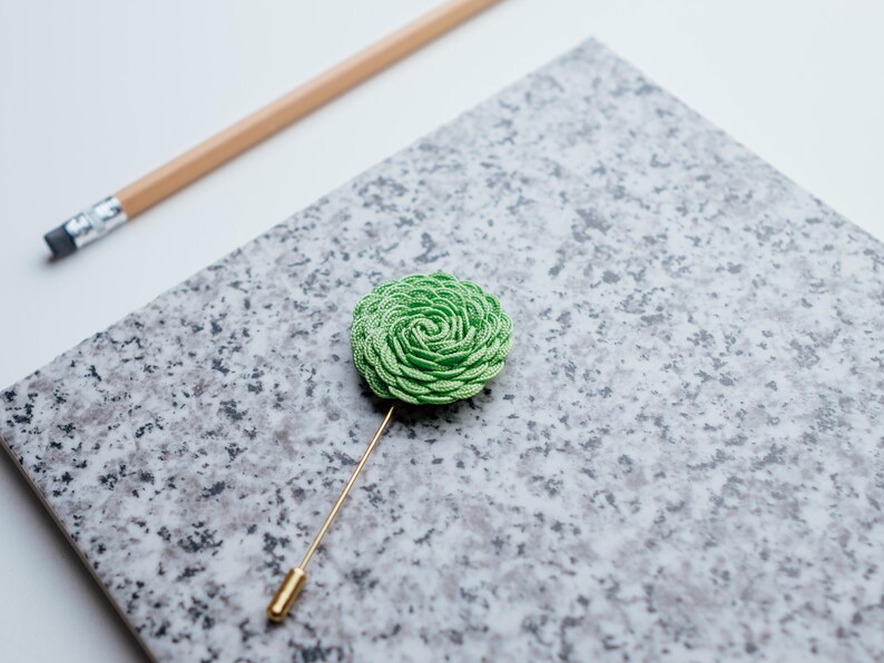 Green Brooch, Chartreuse Boutonniere, Green Lapel Pin, Engagement Gift, Boho Chic Wedding, Green Boutonniere, Flower Brooch, Wedding Gift image 2