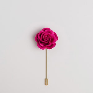 Elegant Blossoming Bright Fuchsia Rose Pin for Wedding Guests, Unique Men Suit Accessories, Lapel Stick Pin with Flower, Magnet Suit Pin image 2