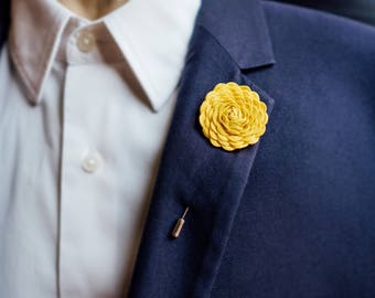 Elegant Lapel Pin, Flower Pin, Wedding Boutonniere, Yellow Brooch, Yellow Lapel Pin, Suit Brooch, Father's Day Gift, Men Stick Pin