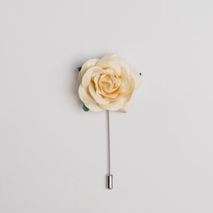 Gentle Rose Metal Stick Pin Made from Paper, Ecru & Many Other Colors Available, Chunky Lapel Flower, Prom Gift for Him, Stylish Men Brooch image 4