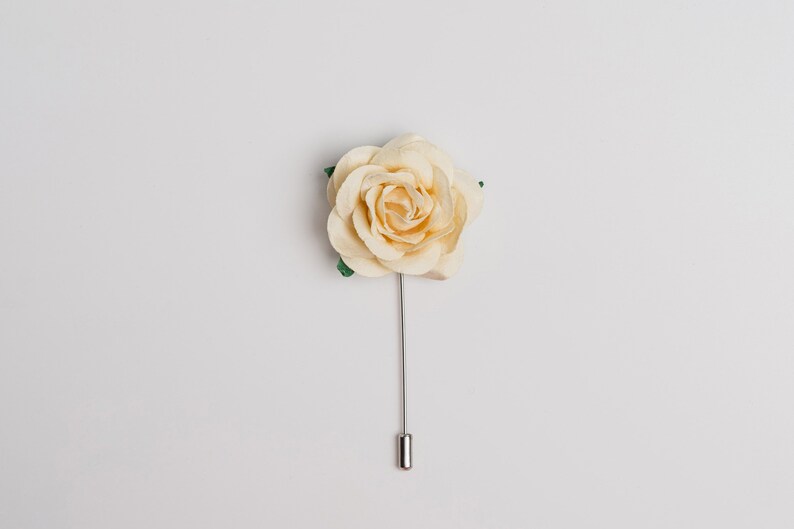 Gentle Rose Metal Stick Pin Made from Paper, Ecru & Many Other Colors Available, Chunky Lapel Flower, Prom Gift for Him, Stylish Men Brooch image 4