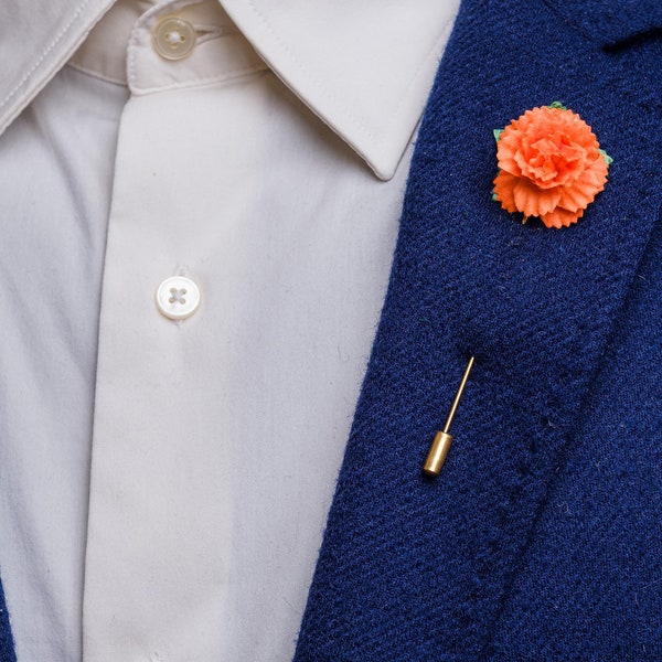 Bright Orange Prom Lapel Pin, Extravagant Small Carnation Boutonniere, Cute Colorful Stick Pin, Formal Suit Accessories for Men