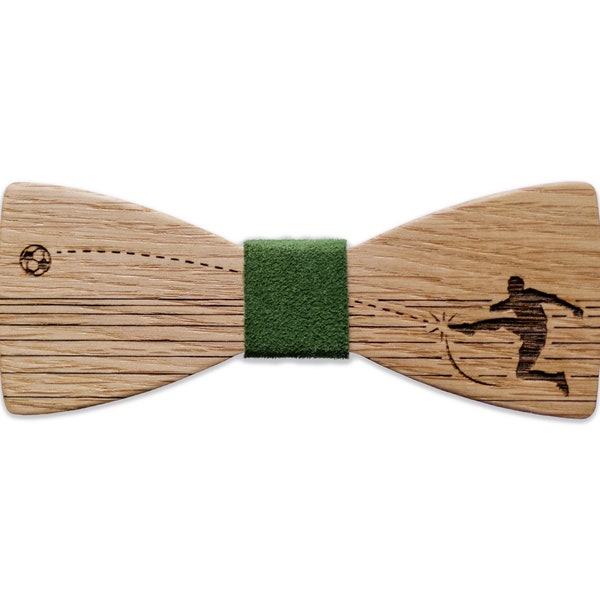 Green Bow Tie, Soccer Bow Tie, Wood Bow Tie, Engraved Bow Tie, Sport Bow Tie, Ball Bow Tie, Soccer Gift, Leather Knot, Soccer Accessories