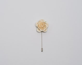 Spilla Da Bavero A Rosa In Tessuto Con Foglia Oro - Accessorio Uomo Per Matrimonio E Abito Elegante - Colore Champagne - 5