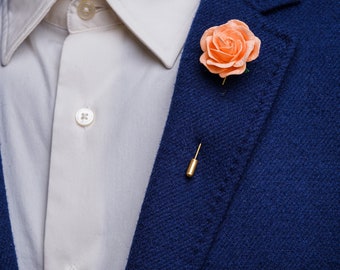 Fresh Gentle Peach Blossoming Paper-Made Lapel Pin, Summer Beach Event Elegant Stick Pin for Men, Floral Rose Buttonhole Brooch for Lapel