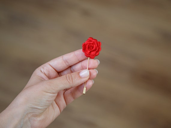 Épinglette Fleur Tartan Rouge Fait Main - Broche Rose Écossaise Pour Veste Et Robe