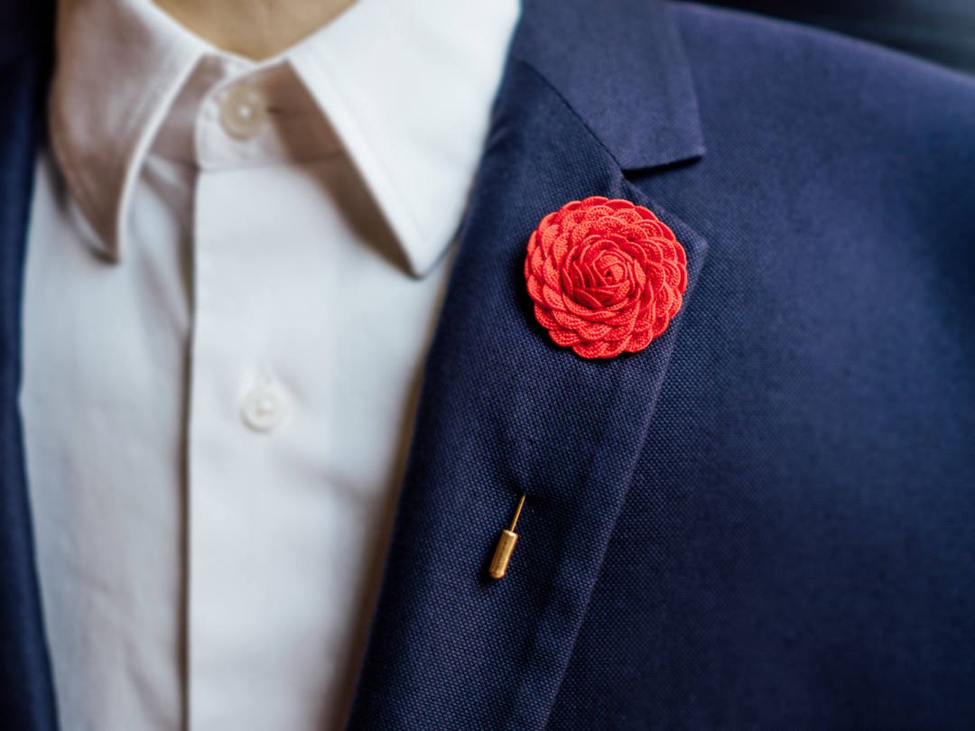 Red Brooch Pin Gift for Him Flower Lapel Pin Suit Brooch - Etsy