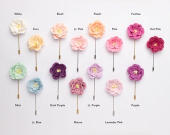 Spring Blooming Flowers Lapel Pins in MANY Colors - Peach, Blush, Light Pink, Purple, Mauve, Lavender Pink & Others - Wedding Boutonnieres