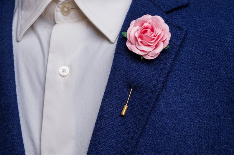 Beautiful Blossoming Large Fuchsia-Colored Rose Boutonniere, Wedding Guest Outfit Accessories, Stylish Summer Men Stick Pin, Formal Brooch image 4