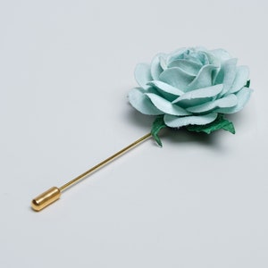 Baby Blue Big Rose Boutonniere for Formal Event, Wedding Lapel Pins in Many Colors Available, Gentle Paper-Made Floral Stick Pin for Men image 2