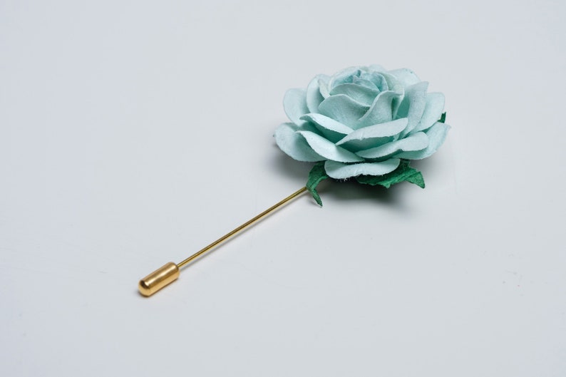 Baby Blue Big Rose Boutonniere for Formal Event, Wedding Lapel Pins in Many Colors Available, Gentle Paper-Made Floral Stick Pin for Men image 2