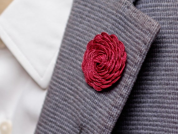 Broche de hombre rosa alfiler de solapa de color burdeos con flor grande boutonniere giratorio para traje accesorios para hombres de boda regalo de marido para traje Etsy Mexico
