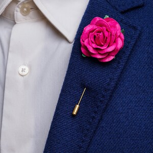 Gentle Rose Metal Stick Pin Made from Paper, Ecru & Many Other Colors Available, Chunky Lapel Flower, Prom Gift for Him, Stylish Men Brooch image 8