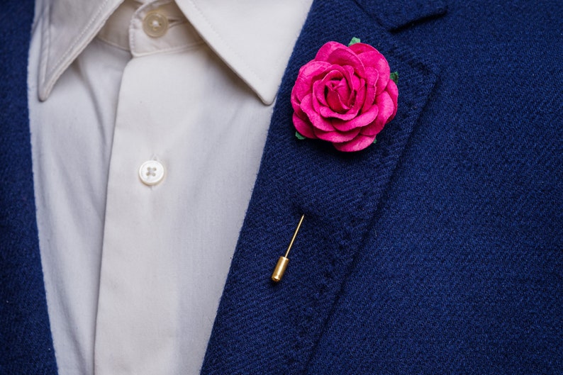 Gentle Rose Metal Stick Pin Made from Paper, Ecru & Many Other Colors Available, Chunky Lapel Flower, Prom Gift for Him, Stylish Men Brooch image 8