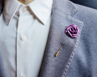 Purple Flower Lapel Pin, Lilac Brooch Pin, Lavender Jacket Lapel Pin for Wedding, Tuxedo Suit Accessories, Violet Rose Stick Pin Boutonniere