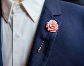 Flower Lapel Pin for Men, Pink Rose Suit Pin, Wedding Blush Boutonniere, Small Dusty Pink Pin, Metal Stick Pin for Him, Suit Accessories Men