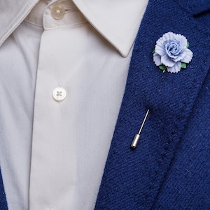 Light Blue Flower Lapel Pin, Graduation Boutonniere, Carnation Stick Pin for Lapel, Wedding Accessories Men, Men Gift Under 20
