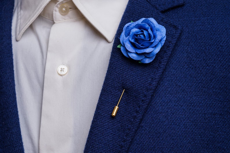 Chunky Fresh Purple Rose Boutonniere, Whimsical Wedding Lapel Stick Pin for Men, Wedding Guest Brooch Pin, Occasion Butterfly Clutch Pin image 9