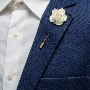Ivory Rose Flower Lapel Pin for Weddings, Groom Suit Brooch, 7 Backing Options, Wedding Boutonniere, Elegant Suit Stick, Lapel Stick Pin