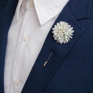 Chrysanthemum Flower Lapel Pin in Romantic Sage Color, Boho & Rustic Wedding Boutonniere,  Small Gift for Him