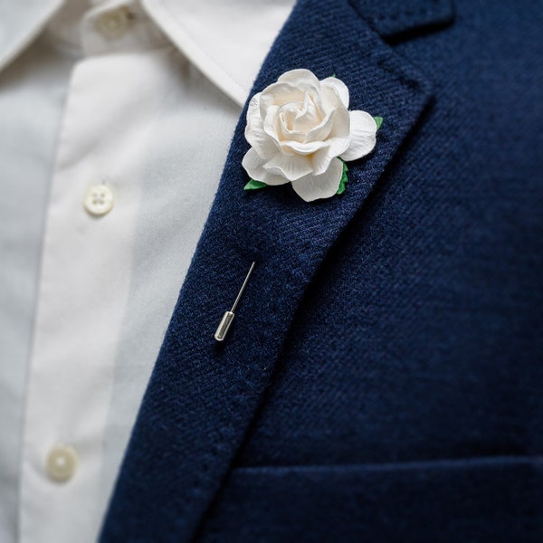 White Beautiful Rustic Style Rose Flower Pins in MANY Colors - Eco-Friendly Accessories for Suit,Green Lover Men Gift,Wedding/Prom/Party