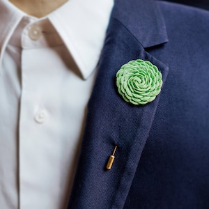Green Brooch, Chartreuse Boutonniere, Green Lapel Pin, Engagement Gift, Boho Chic Wedding, Green Boutonniere, Flower Brooch, Wedding Gift image 1